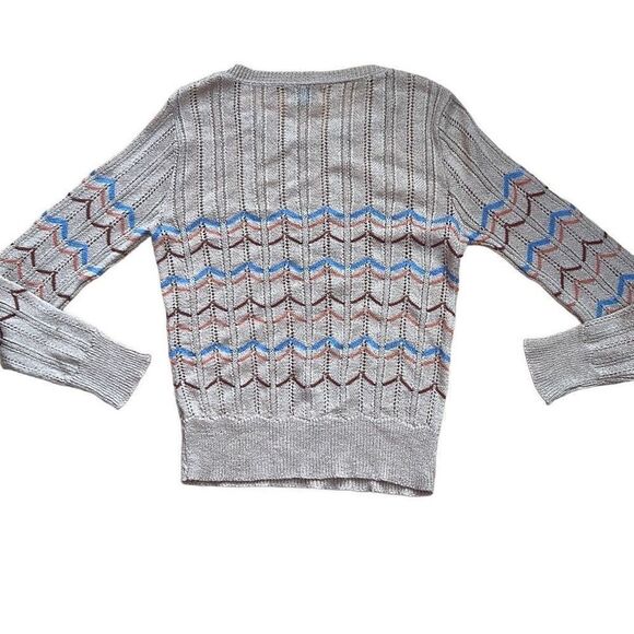 Vintage College Town Chevron Striped Scoop Neck Long Sleeve Lightweight Sweater - Picture 5 of 10